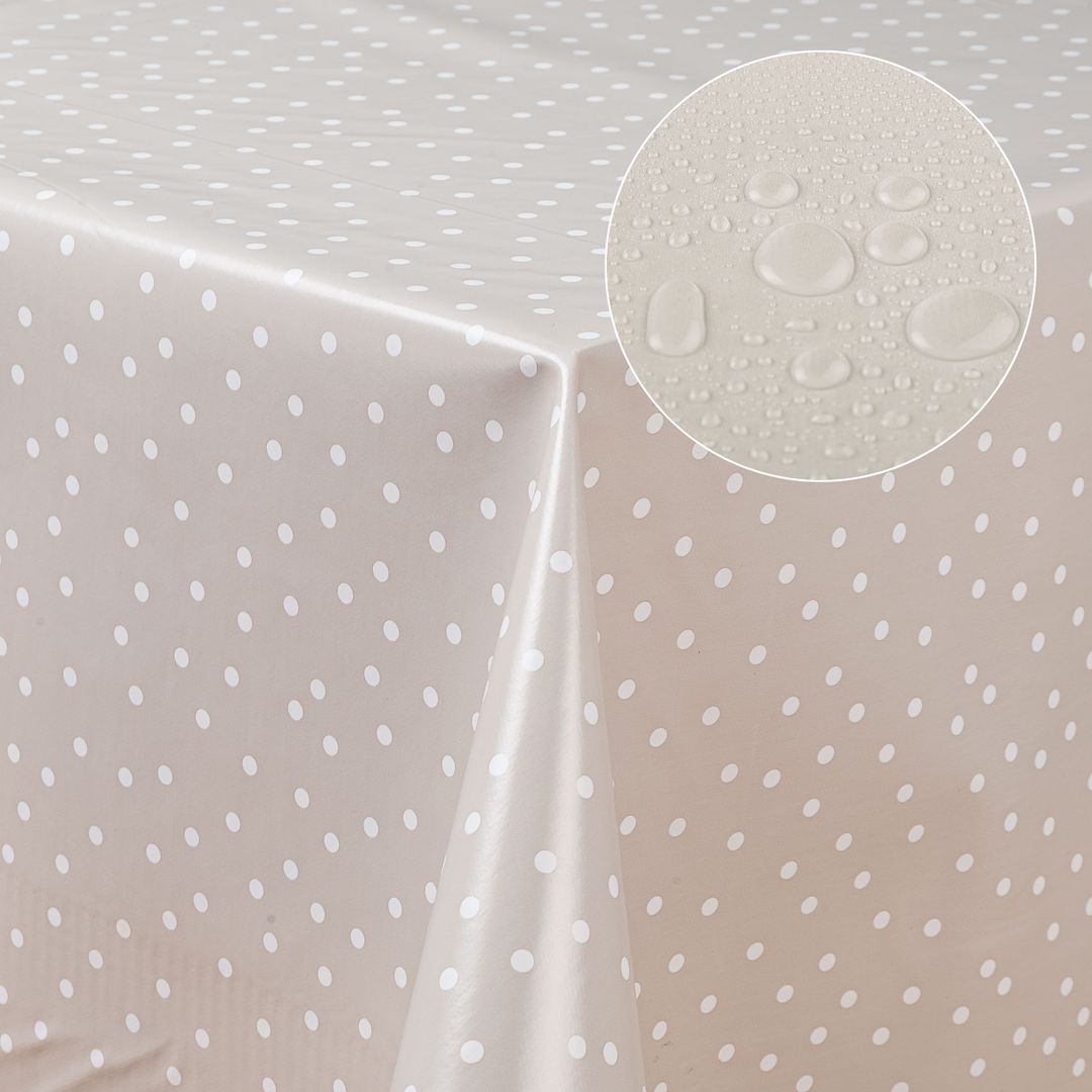 Wachstuch-Tischdecken Punkte beige weiss rechteckig