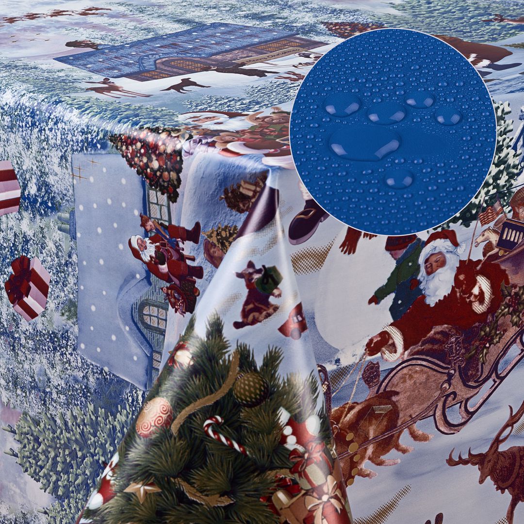 Wachstuch-Tischdecken Weihnachtsmann blau rechteckig