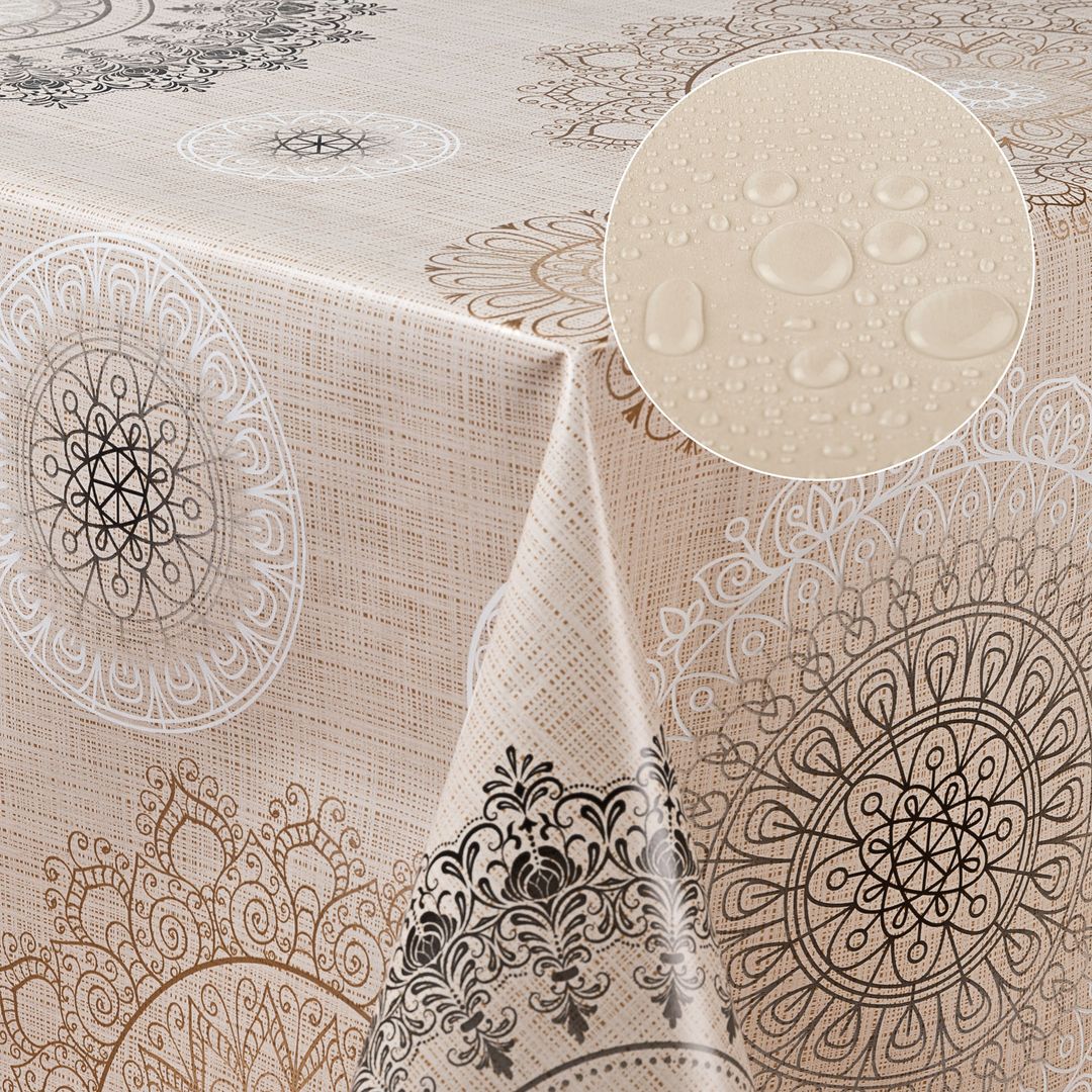 Wachstuch-Tischdecken Mandala beige braun rechteckig