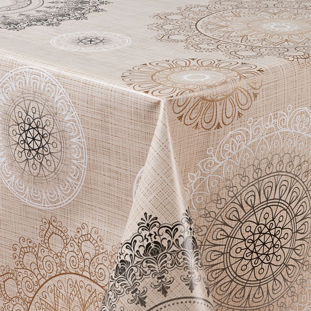 Wachstuch-Tischdecken Mandala beige braun rechteckig