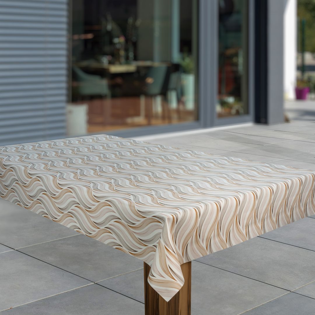 Wachstuch-Tischdecken Welle Sahara Grau Beige rechteckig