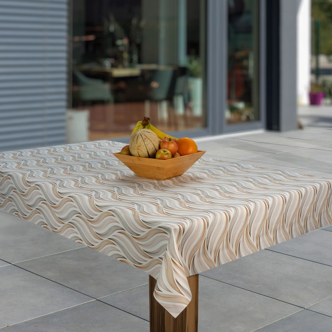 Wachstuch-Tischdecken Welle Sahara Grau Beige rechteckig